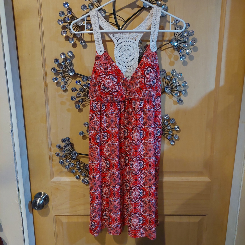 No Boundaries Red and White Patterned Dress